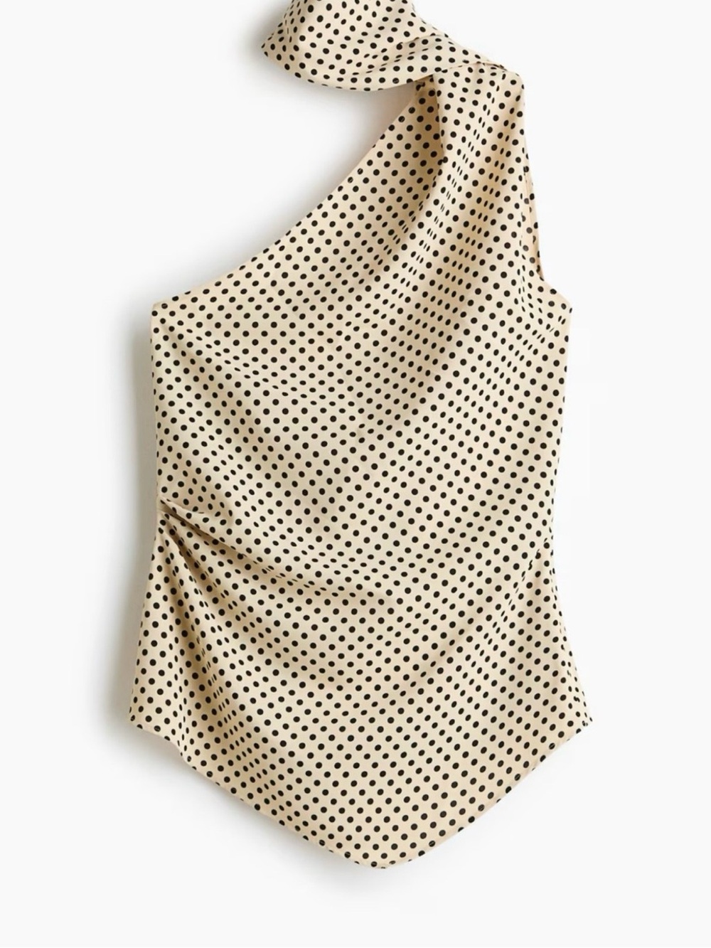 H&M Cream One-Shoulder Polka Dot Top with Black Dots NWTS